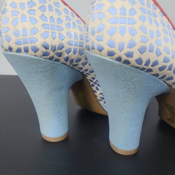 Floral Patterned Blue and Pink Women's Heels - Picture 9 of 9